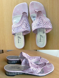 Women Shoes - Easy Step Pink Crotchet Pattern Sandals - Size 9.5