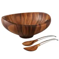 Nambé Butterfly Acacia Wooden Salad Bowl With Servers #5005– NEW