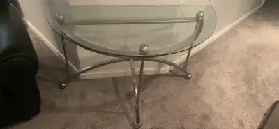 Brushed nickel glass top console / sofa table, View more