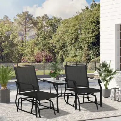 Sturdy & Durable: The frame of the outdoor gliding chair is made of steel, and the tea table desktop...