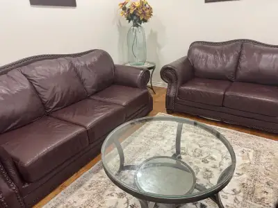 Genuine Leather Sofa & Loveseat Set – Excellent Condition, View more