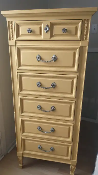 Yellow tall dresser, View more