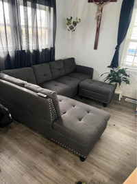 Brand New Sectional Sofa with studs and with ottoman