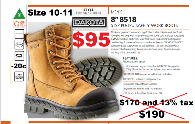 Men's 8 Inch Csa Steel Toe & Plate 8518 Leather Safety Work Boot in Men's Shoes in City of Toronto