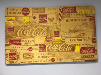 Tres grand tableau Coca cola Pyrogravure sur bois 48pc x 30 pc