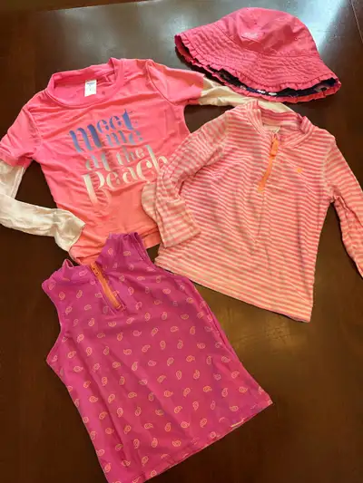 Size 4T Girl’s Rashguard Beach Swim tops & UV Skinz hat - $8 for, View more