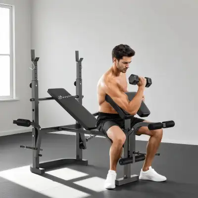 Adjustable Weight Bench with Bench Press Rack, Preacher Curl Bench, Leg Extension and Lat Pull Down...