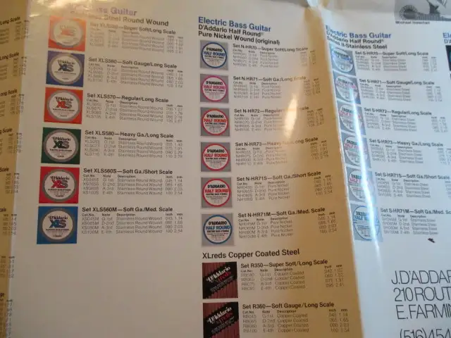 VINTAGE D'ADDARIO STRING SPECIFICATION CHART-1982-83-WALL POSTER64877474486275122