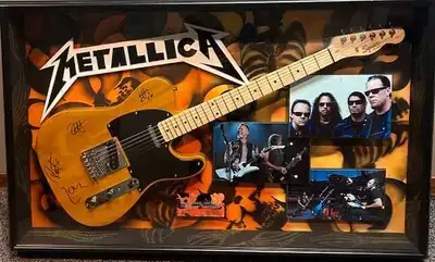 Grad gift!  Metallica signed guitar in a box frame., View more