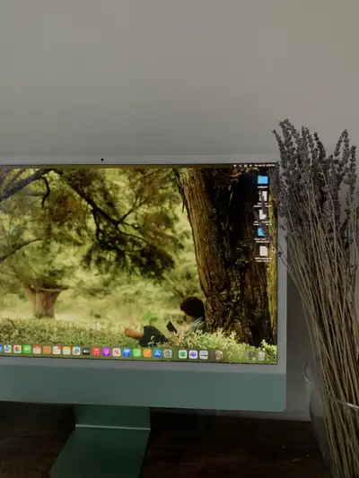 Barely used Apple iMac computer 24 inches with green colour design. It comes with alongside the keyb...