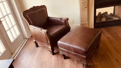 Leather Armchair and Ottoman, View more