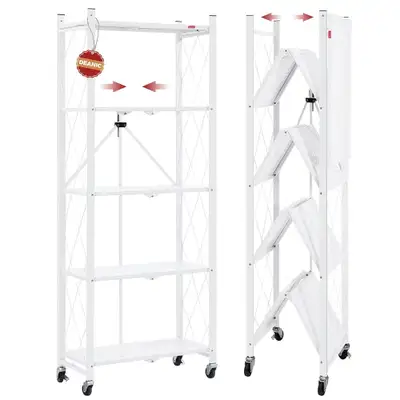 5-Shelf Foldable Storage Shelves with Wheels,No Assembly Bookshe, View more