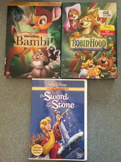 Disney DVDs EUC Bambi Sword and the Stone Robin Hood , View more
