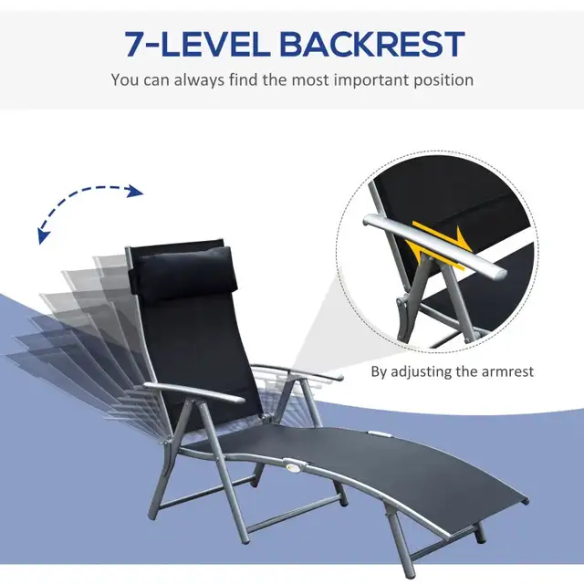 Black Heavy duty Adjustable Folding Reclining Chair  Lounge in Patio & Garden Furniture in Markham / York Region - Image 4