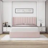 Pink Bed | Velvet Bed Frame | Uplift Storage bed | No Box Spring
