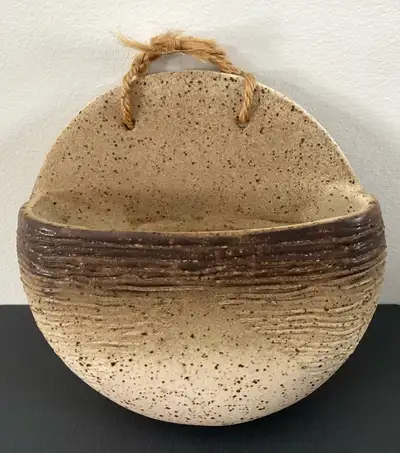 PRICE DROP! Handmade Stoneware Pottery Wall Pocket Vase, View more