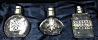 NEW IN BOX, TRIO OF CRYSTAL & S.P. PERFUME BOTTLES