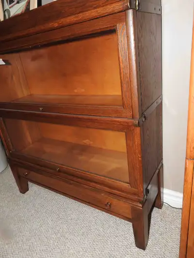 Antique 2 section osk barrister bookcase with drawer restored, View more