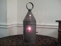 REVERE STYLE PUNCHED TIN CANDLE LANTERN - repro