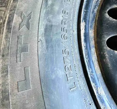 Michelin snow tires LT 275/65R18 on steel rims, tpms in rims. Off a Nissan truck bit will fit some c...