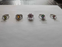 5 Sterling Silver Rings! Peridot, Ruby, and More!