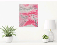 Abstract pink, white and silver contemporary painting