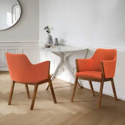 Armen Living Renzo Orange Fabric Walnut Wood Dining Side Chairs, View more
