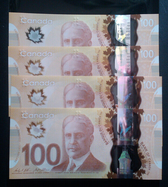 4 UNCIRCULATED SEQUENTIAL 2011 CANADIAN $100 DOLLAR BANKNOTES in Arts & Collectibles in City of Toronto - Image 4