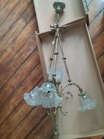 Antique ceiling light with Fenton glass, View more