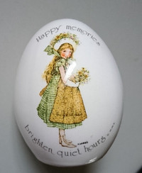 Holly Hobbie Porcelain Egg "Happy Memories" Brighten Quiet Hours