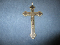 VINTAGE CATHOLIC CRUCIFIX-STEEL STAINLESS-INLAID-5"-FOR CHAIN