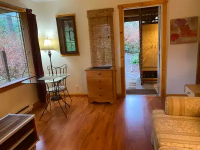 The Corner Cove Ste is a short term 1 Bedroom/Studio adjacent Poirier Lake in a beautiful rain fores...