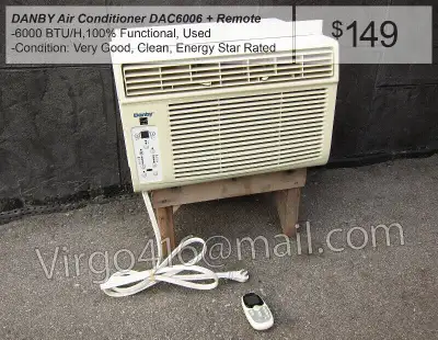 DANBY Air Conditioner Model DAC6006DE Energy Star + Remote Used, View more