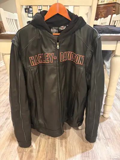 Men’s XXL Harley leather jacket $250. Ladies XS Harley leather jacket $250. Ladies size 7.5 Harley b...