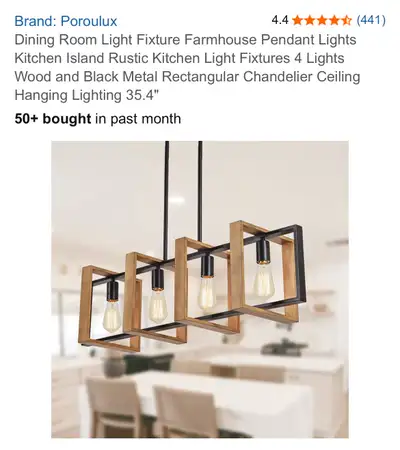  4 Lights Wood and Black Metal Rectangular , View more