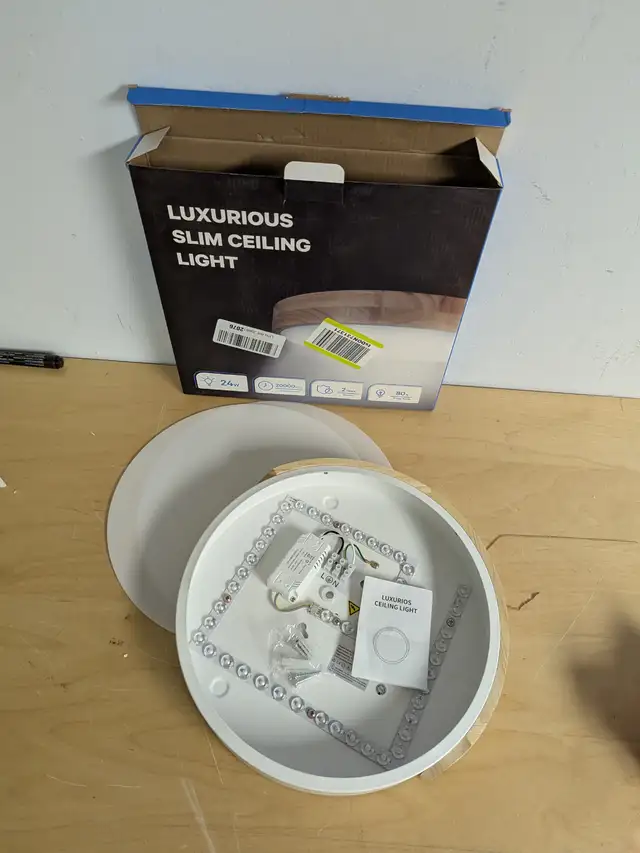 Modern Flush Mount Ceiling Light, 24W LED Wood Light, 3000K/4500 in Indoor Lighting & Fans in Mississauga / Peel Region - Image 3
