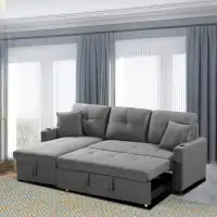 New 2 PC Sleeper Sectional Sofa Bed Grey Clearance Sale Begin