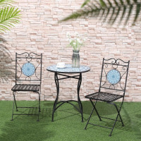 3-Piece Outdoor Bistro Set Garden Coffee Table Set with Mosaic T