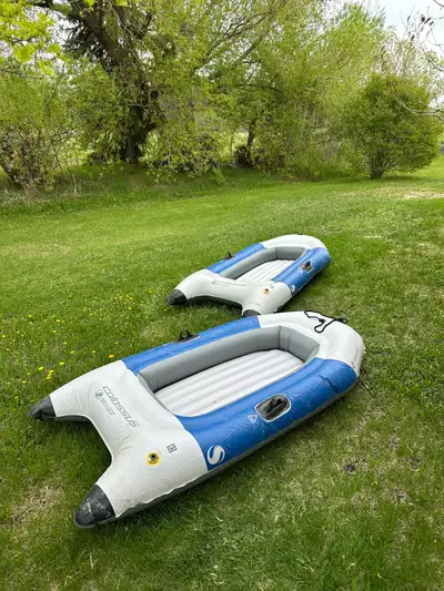 Sevylor Collosus two person heavy duty inflatable rafts. One raft has a slow leak and missing one oa...