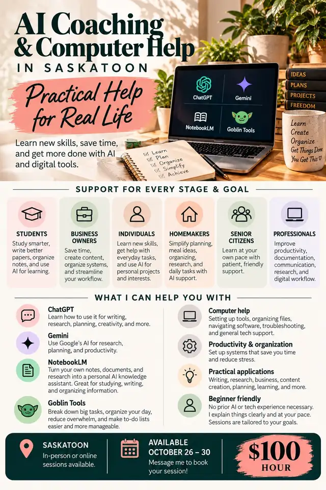 Learn ChatGPT & Other AI Tools | One-on-One Help in Saskatoon603669480898580481