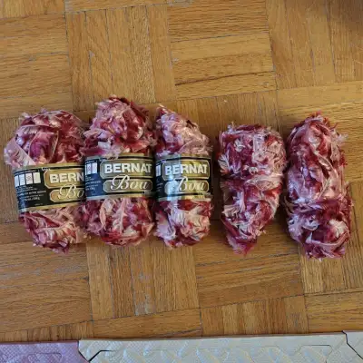 5 balls of Bernat Boa yarn for $12. Some are used and some are not. 100% Polyester