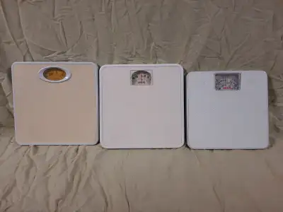 For sale 3 types of body weight scales. Used in good working condition. Price $10.00 each See pictur...