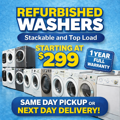 REFURBISHED WASHERS Starting $299 ! Why pay more? Get quality refurbished appliances that look and r...