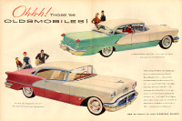 1955 2-page (20 x 13 ¾ ) magazine ad for 1956 Oldsmobiles