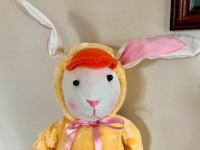 EASTER DECOR ~ Shelf sitting Bunny in Chick costume (weighted)