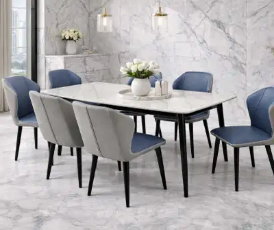 DT-19 Ceramic Dining Table 6 Seater - Blue Chairs, View more