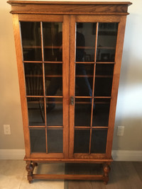 Antique Oak Library/Bookcase with Glass Doors