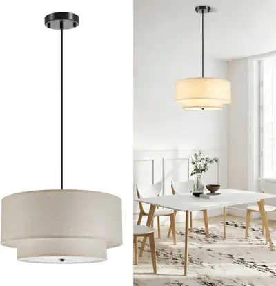 ❤️✅NEW IN BOX: 18" Double Drum Pendant Light Fixture, View more