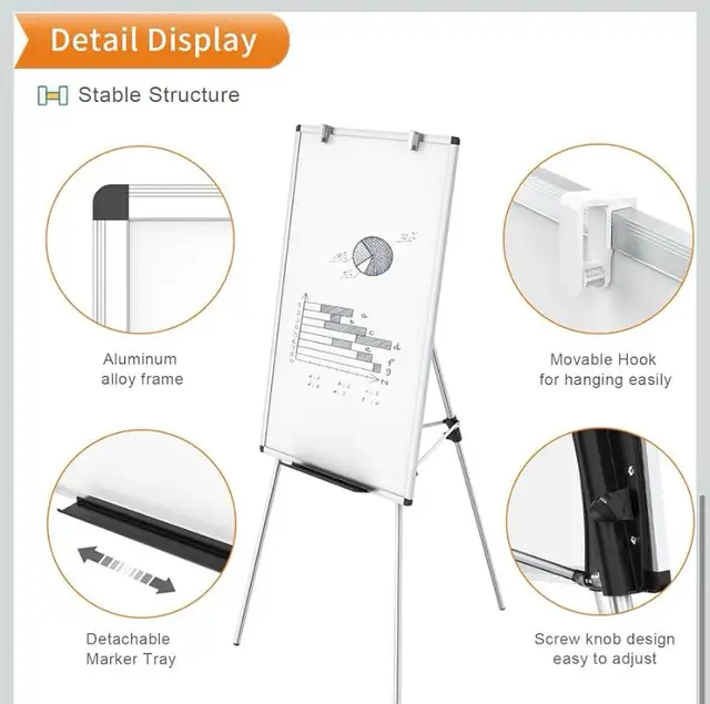 VIZ-PRO Tripod Easel Whiteboard, Height Adjustable Flipchart 62863280174849122
