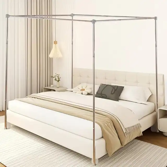 Full Size Stainless Steel Canopy Bed Frame – 4 Corner Poles in Bedding in St. Catharines - Image 6